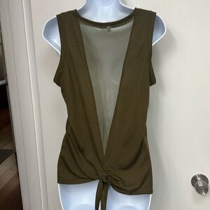 110. Bestisun green sleeveless tank V-shaped Mesh on back, tie back waist Sz S